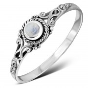 Ethnic Style Thin Rainbow Moon Stone Silver Ring, r493